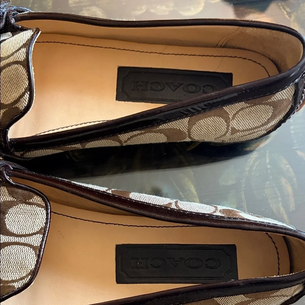 Coach Brown Monogram Loafers with Gold Buckles size 8m - Picture 3 of 5